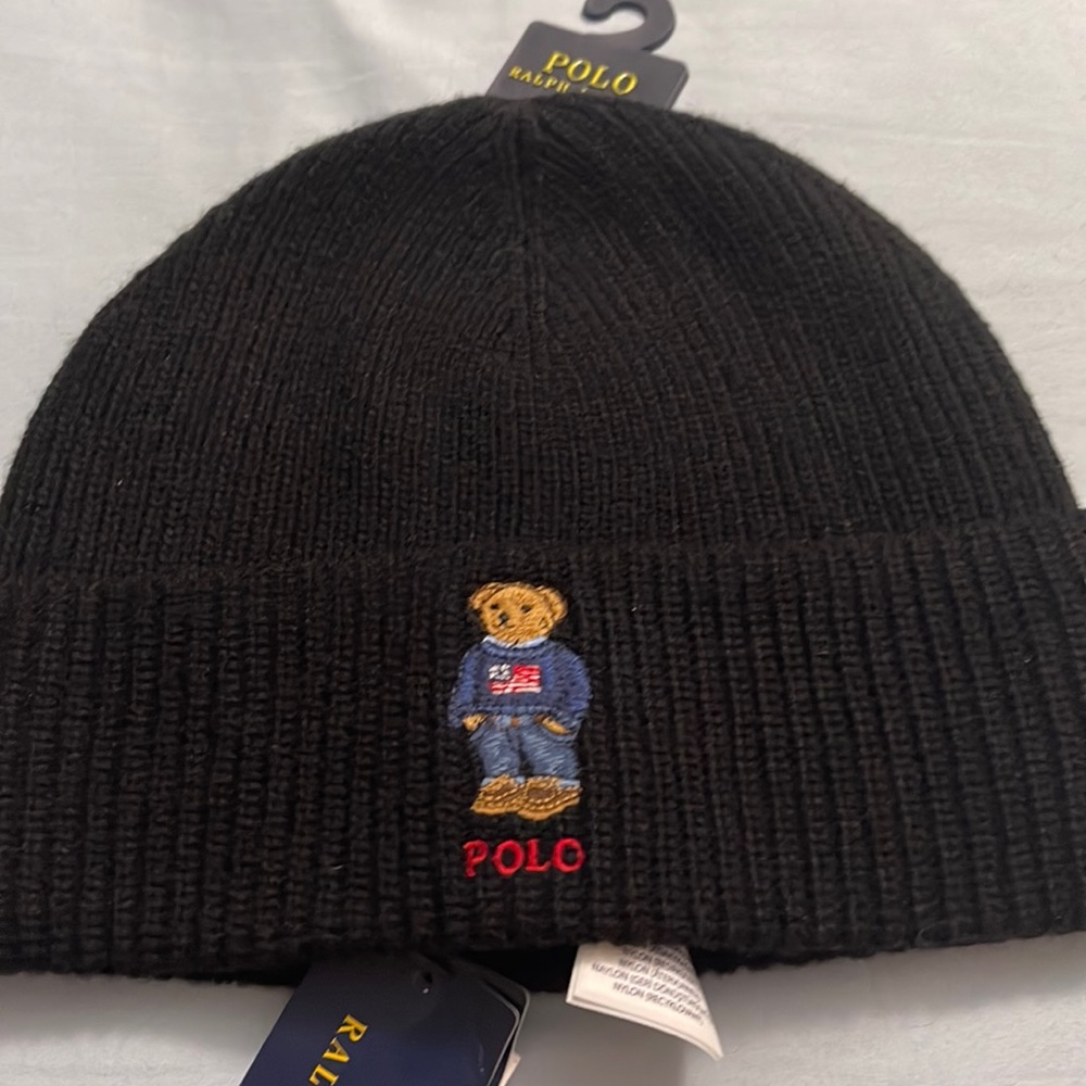 NWT Polo Ralph Lauren Bear Beanie Black One Size